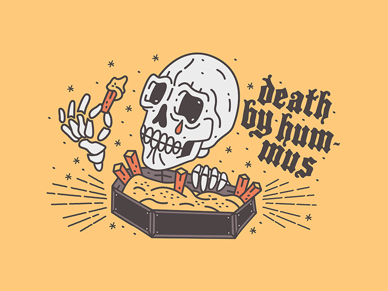 Death by hummus typography hummus stars waikiki tattoo art illustration design