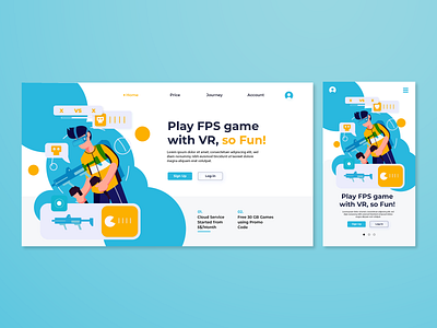 Virtual Reality FPS Game Website and Mobile Concept flat flatillustration illustration illustrator login box typography ui ux vector web website