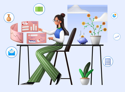 Lady Accountant 3D Illustration 3d art 3d graphic 3d illustration accountant lady accountant lady chair lady sit lady work from home office assistant office work work from home