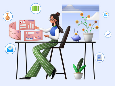 Lady Accountant 3D Illustration