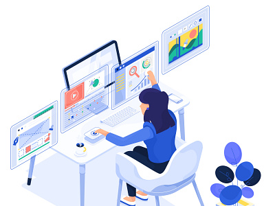 Creative office lady illustration animation creative design design desktop digital marketing explainer video flat flat design girl graphics design guest post illustration lady laptop office seo table vector woman working