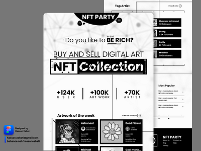 NFT Party - Landing page UI design bestfolios color dailyui dribbblers figma graphicdesignui nft prochurchmedia ui ui design userexperience vectors web design webdesigner