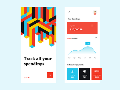 Track your spendings app app design app ui colours cube isometric payment spendings