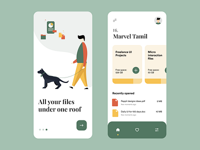 File storage app concept branding colours design dog walker files flat illustraor illustration mobile app mobile ui storage typography ui vector