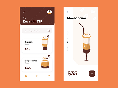 Coffee order app concept branding coffee coffeebean colours design flat illustraor illustration minimal typography ui vector