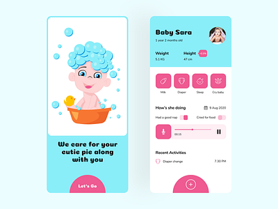 Baby care app concept baby baby care colours cute mobile mobile app mobile app design mobile ui monitor ui design uiux