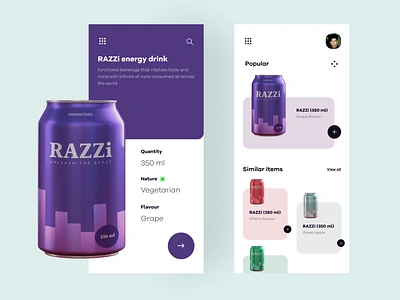 RAZZi drinks mobile UI concept colours design drinks illustraor mobile order online package packagedesign packaging ui uiux vector