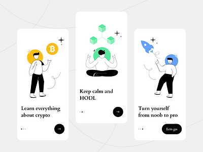 Learn crypto app onboarding UI design blockchain branding crypto crypto exchange cryptocurrency design flat hodl illustraor illustration lineart minimal onboarding onboarding screens onboarding ui practicing typography ui vector