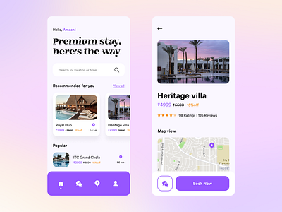 Hotel booking mobile app UI booking booking app booking system branding colours design hotel hotel app hotel booking hotel branding resort resorts typography