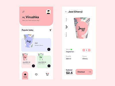 Juice order online mobile UI