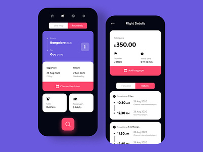 Flight ticket booking app concept