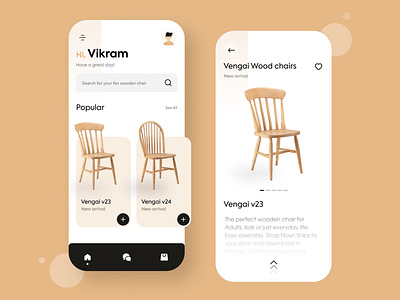 Wooden chair online buy app concept branding chair chairs colours design flat minimal mobile mobile app mobile ui practicing typography ui uiux ux