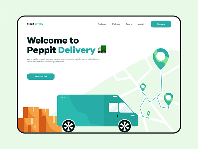 Peppit delivery - Web design branding colours courier delivery delivery service delivery truck design flat illustration illustrator practicing tracking typography vector