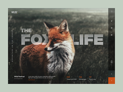 Wilds - Web design adventure animals branding clean colours design fox image landing logo minimal photography typogaphy typography wild wild animal wildlife