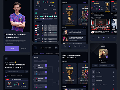 Live Score Valorant Competition - VLR.WP (More Screens!) app dark design app esports esports comp game game recap live match match detail mobile score app tournament ui ux valorant