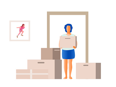 The girl moves to a new apartment illustration vector