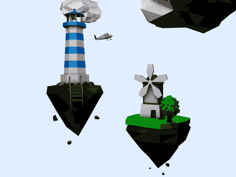 ✈️☁️ 3d 4d animation c4d cinema cinema 4d design flight illustration isometric lighthouse loop plane propeller vector windmill