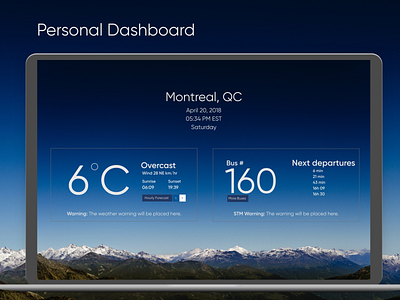 Personal Dashboard UI bus dashboard ui weather