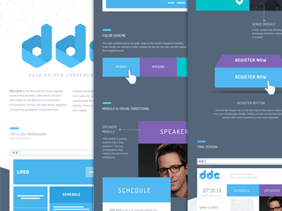 Conference Branding: DDC Homepage design (Case study) blue branding case study homepage mixpanel purple wireframes