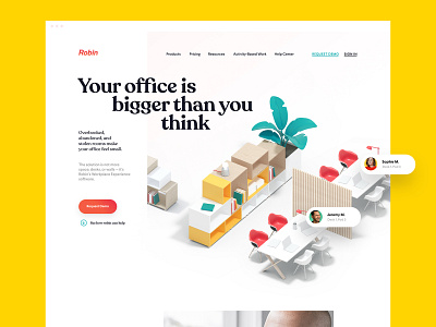 Homepage, Website for Robin | 3D Illustration brand identity hero homepage identity landing page logo office saas yellow