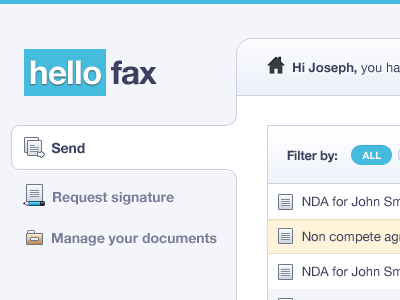 HelloFax Dashboard Web App table Design | UI