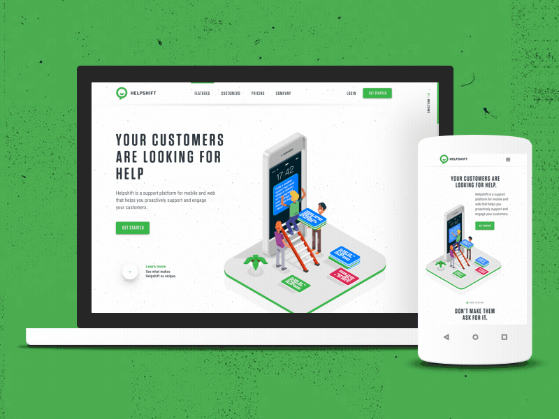 Helpshift homepage motion font green homepage motion typography