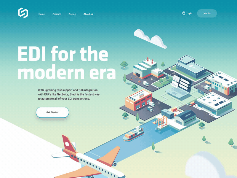 homepage for a SaaS, EDI startup