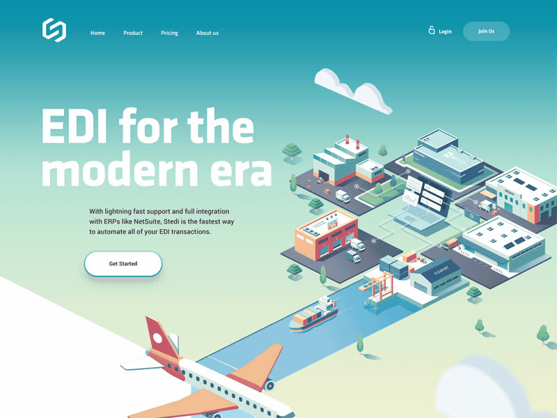 homepage for a SaaS, EDI startup edi gradient homepage icons isometric illustration saas