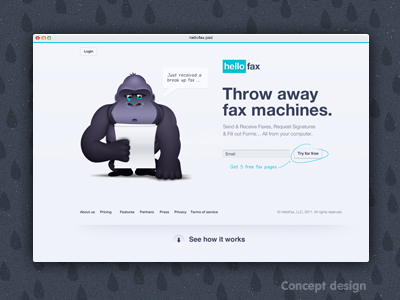HelloFax homepage design concept | mascot illustration 