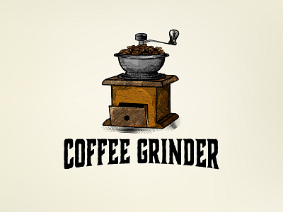 hand drawn coffee grinder logo cafe cappuccino coffee cup design drawing drawn element espresso grinder hand icon illustration logo mug restaurant retro symbol vector vintage