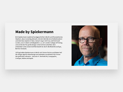 A Short BIO on a productpage about the maker kerbholz section spiekermann typography webflow