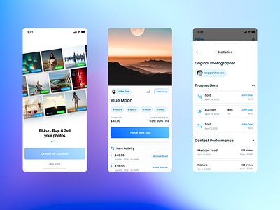 Photo Contest App app application auction bid blue financial photo photography