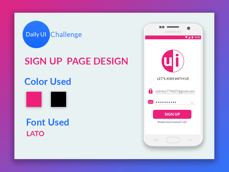 Daily UI Challenge - Sign Up Page Design animation app creative design design flat icon illustration ios logo minimal mobile ui ui design ui designer uidesign ux web