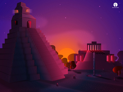 Sunset at Temple's Square ancient concept concept art digital illustration dusk game art illustration maya mayan ux
