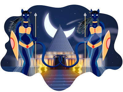 The Pharaoh's Palace Guard ancient egypt cat character design concept art illustration night pyramids warrior