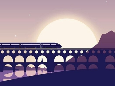 Under the bridge concept art dusk illustration sunset train