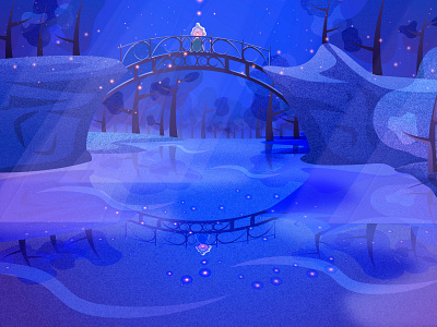 The Lover's Bridge bridge concept art design forest game art illustration midnight moonlight night reflection woods