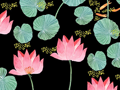 Lotus flowers lotus nature paper pattern pond textiles wallpaper watercolor