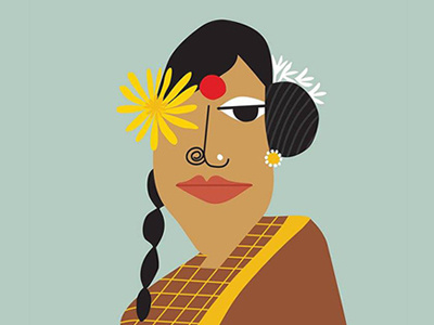Indian Lady faces flowers graphic illustration india portraits south asia vector