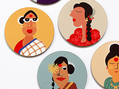 Coasters - Women of India art chennai coasters illustration indian women lady portraits south india woman