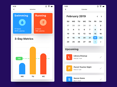 Mobile Activities & Calendar UI