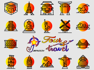 city Landmark icons icon illustration landmarks logo tour and travel travel agency typography vector