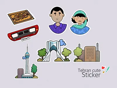 Tehran stickers 2d art azadi square buildings cars city creative design illustraion illustration illustrator ipadpro journal love milad tower mockup procreate sticker stickers tehran vector