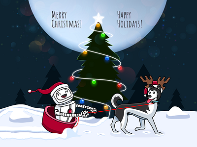 Christmas Holidays! animal illustration cartoon character illustration characters christmas christmas tree holidays illustration puppy puppy dog robot santa snow winter
