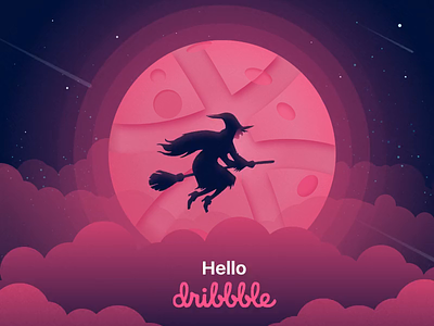 Hello Dribbble！ animation christmas dribbble hello hello dribbble helloween illustration moon motion night vector witch