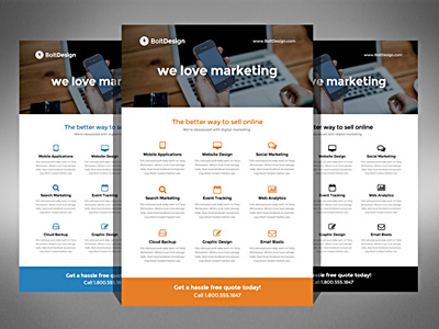 Bolt Marketing Flyer Design advertising app design device flat flyer marketing mobile phone