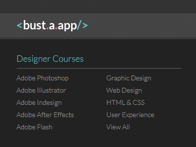 Bust-A-App Main Menu ecommerce marketplace minimal minimalist sell simple simplistic web design web site