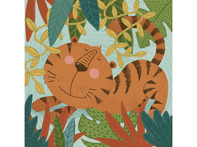 Children's book illustration book illustration character design freehand green illustration jungle kids illustration orange procreate tiger