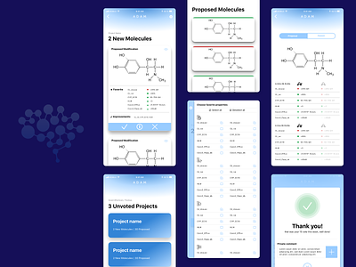 Research App app design app ui checklist lightblue list mobile molecule pharmacy research tablet thumbnails ui ux