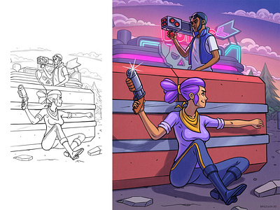 Shelly vs. Brock (Brawl Stars series) art brawlstars cartoon illustration character comic art comic book draw illustration